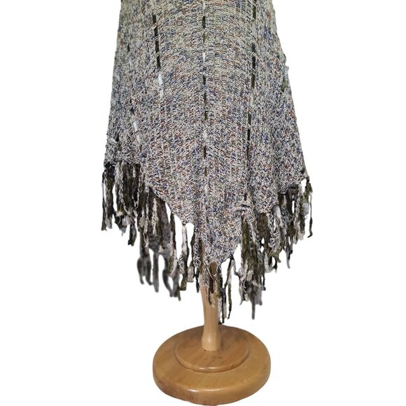 Chico's Boho Open-Knit Fringe Poncho Shawl Wrap Earthy Festival Multicolor - Picture 8 of 12